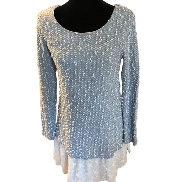 Altar’d State SZ Small Dress/top ruffles Gray off white Lace boho - Picture 3 of 8